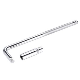 uxcell Socket Accessory Set of 2 Pcs, 13mm 6-Point Deep Socket 10" L-Shape Extension Handle with 3/8" Drive