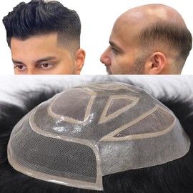 blazingfire Mens Toupee Hair System for Men Human Hair Piece French Lace Front with Fine Mono Top and Npu Protesis Capilar hombre Hair Replacement Male Toupee Wig 6x9 Inch Black Color