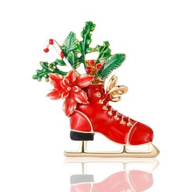 Vcagirest Vintage Christmas Skating Shoes Brooches Green and Red Oil Drip Christmas Pins Sweater Scarves Hat Accessories Xmas Gifts for Women