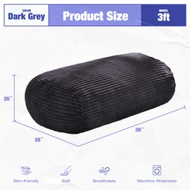 Hobestluk 3FT Bean Bag Chairs Adult Bean Bag with Portable Handle Comfy Large Bean Bag Chair with Removable Cover for Living Room Bedroom or Reading Nook (Stripe Dark Grey, 3FT)