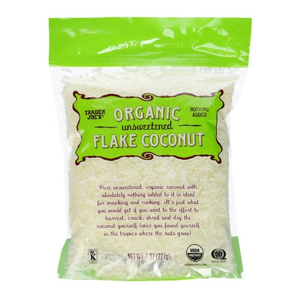 Trader Joe's Organic Pure Unsweetened Coconut Flakes 8oz (1 Pack)