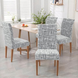 Alishomtll Stretch Chair Covers, Set of 6, Jacquard Chair Covers for Swing Chairs, Universal Dining Room Chairs Cover, Washable, Removable Chairs, Protection for Kitchen, Banquet, Wedding, Party (Line