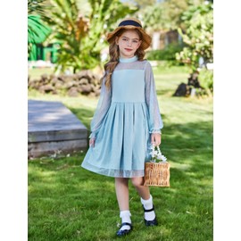 Arshiner Girls Blue Dress Fall Long Sleeve Party Fancy Easter Tulle Dresses Size 10-12