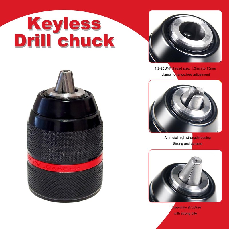 Keyless Drill Chuck for Milwaukee, 1/2-20UNF Mount 1.5-13mm Self-tighten Drill