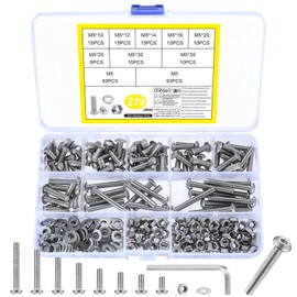 M5 Screws Set, 279 Pcs Nuts and Bolts Set, Hex Socket Head Cap Bolts and Nuts, Hex Socket Button Head Cap Screw and Washers, Round Stainless Steel Machine Screws Assortment(M5)