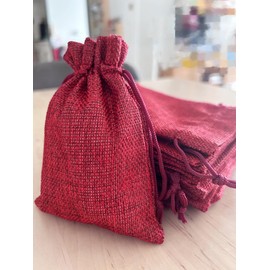 Autupy 4 x 5.6 Inch Wine Red Burlap Bags with Drawstring 20pcs Linen Gift Pouches for Christmas,Wedding and Birthday Party Favors, Jewelry and Treat Pouches