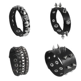Floatdream Punk Bracelet Punk Bracelet Black Leather Studs Punk Studs for Men Women to Wear Jewelry and Party Scenes, Metal Leather