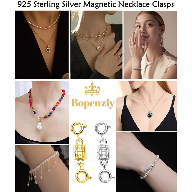 Collar magnético de plata de ley S925, cierre magnético para