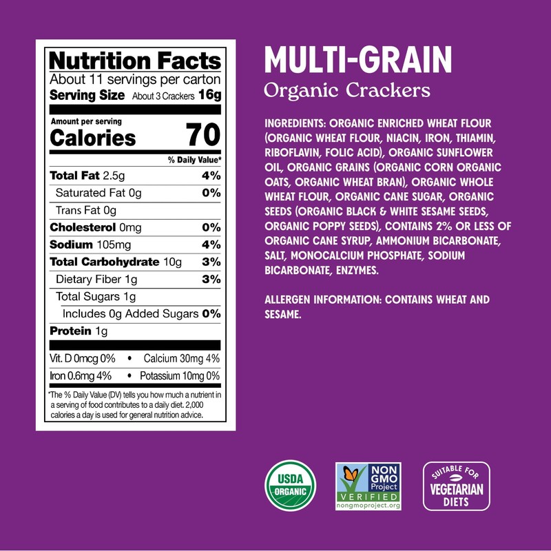 Milton's Organic Crackers, Multi-Grain - Certified Organic, Non-GMO Project Verified,