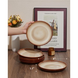 Pokini Ceramic Plates Set of 6, 8 Inch Handmade Reactive Glaze Stoneware Plates Set for Dessert, Salad, Appetizer, Small Dinner Plates, Microwave & Dishwasher Safe, Highly Chip and Crack Resistant