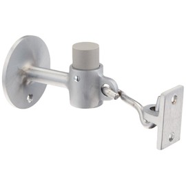 Rockwood 473.26D Brass Door Stop with Keeper, #8 x 3/4" OH SMS Fastener with Plastic Anchor, 2-1/2" Base Diameter x 3-3/4" Height, Satin Chrome Plated Finish