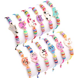 Lorfancy 12 Pcs Bracelets for Girls Kids Toddler Play Jewelry Cute Animal Cat Charm Bracelet Friendship Braided Woven Bracelets Adjustable Little Girls Dress Up Jewelry Gift
