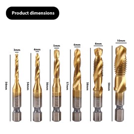 NIYATA Tap 1/4 Inch HSS M3-M10, Tap Cutter Set M3, M4, M5, M6, M8, M10, Tap 1/4 Inch Hex Shank, Supplied with a Conversion Chuck, Cutting Soft Metals