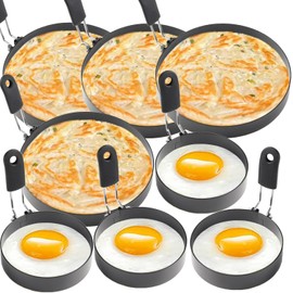 Stainless Steel Egg Rings - 8 Pack- Including 4 Pcs 3.5" Fried Egg Mold and 4 Pcs Large 6" Pancake Molds, Nonstick Round Omelette Maker, Egg Shaper with Handle for Eggs, Muffins, Sandwiches