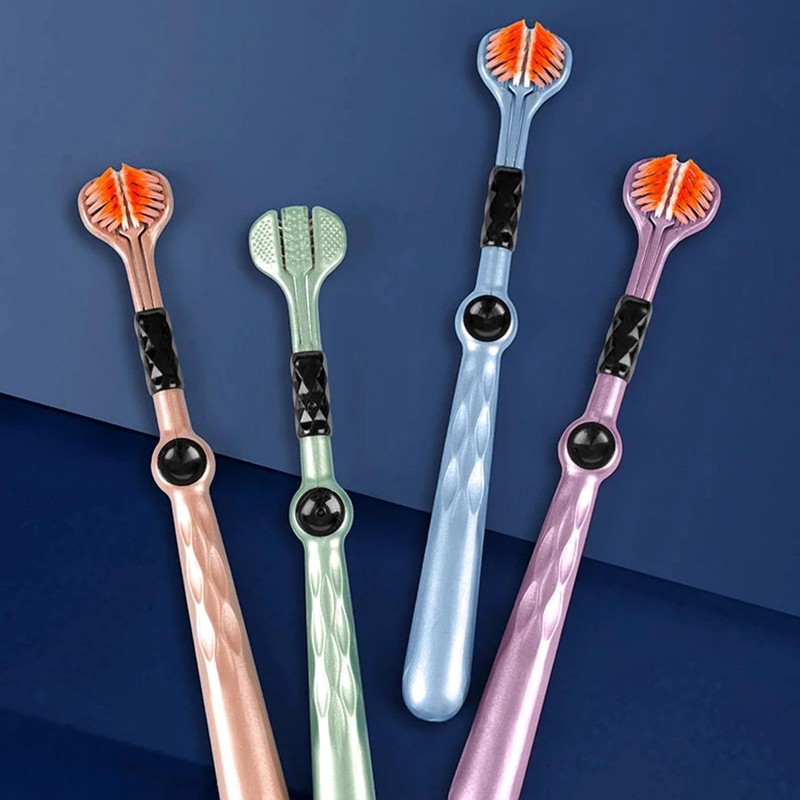 Emoyi 4pack Soft Hair Toothbrush 3-Sides Toothbrushes C Shape for
