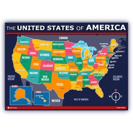 Map of USA for Kids (18x24) Laminated 50 States and Capitals Large Poster Updated 2025 Young N Refined