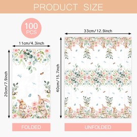 100pcs Easter Bunny Floral Guest Napkins Rabbit Flowers Spring Seasonal Disposable Paper Dinner Hand Napkin Towel for Home Kitchen Bathroom Powder Room Holiday Party Decorative Towels