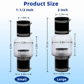 1-1/2 Inch Silent Sump Pump Check Valve, Quiet Backflow Preventer with Spring-Loaded Flapper, Clear PVC Body, Reduces Water Hammer, Includes Stainless Steel Clamps, Fits 1-1/2'' Pipe