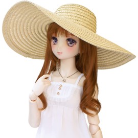 Petite Marie 1/3 DD MDD Compatible (DDH-01 - 10 Compatible) Actor Hat, Straw Hat, Wide Brim Hat, Natural Color, Cream Color, Black and White Ribbon Included, 9-10 Inches, 15.7 inches (40 cm), 23.6