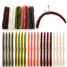 Dovesun 50Pcs Wacky Worm for Bass Fishing Lures Soft Plastic Baits Bass Trout Fishing Worms Kit