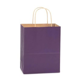 NWP Purple Recycled Kraft Paper Shopping Bags - Cub Size - 8 x 4.75 x 10.5in. - Pack of 25