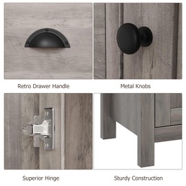 Buffet Cabinet with Storage, Coffee Bar Cabinet, Kitchen Sideboard with 3 Drawers and 2 Doors Farmhouse Accent Buffet Cabinet with Retro Cabinet Handles, Adjustable Shelf for Living Room, Ash Grey