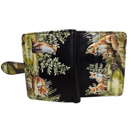 Shag Wear Fox Family Small Animal Wallet for Women and Teen Girls Vegan Faux Leather Black 4.5"