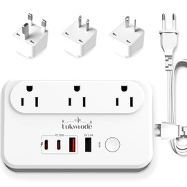 Lukwrode 220V to 110V Voltage Converter Universal Travel Adapter with 35W PD 2 USB A Port 2 USB C, US to Europe International Power Converter Combo Plug for Worldwide European US EU AU UK White-T
