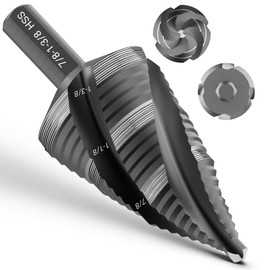 KAKILFOB Four Spiral Flute Step Drill Bit, HSS Step Drill Bit 3/16"-1-3/8" (19 Steps) Unibit Step Drill Bit, 1/4" Shank Step Bits for Aluminum, Wood, Plastic, Metal