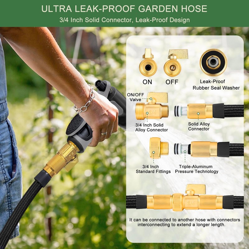 Garden Hose 75 ft, Non-Expandable Flexible Water Hose with 10