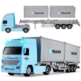 HERSITY Container Transporter Truck Toy 1:50 Scale, Friction Lorry Cars with Lights and Sounds Gifts for 3 4 5 6 Years Old Children Boys Girls