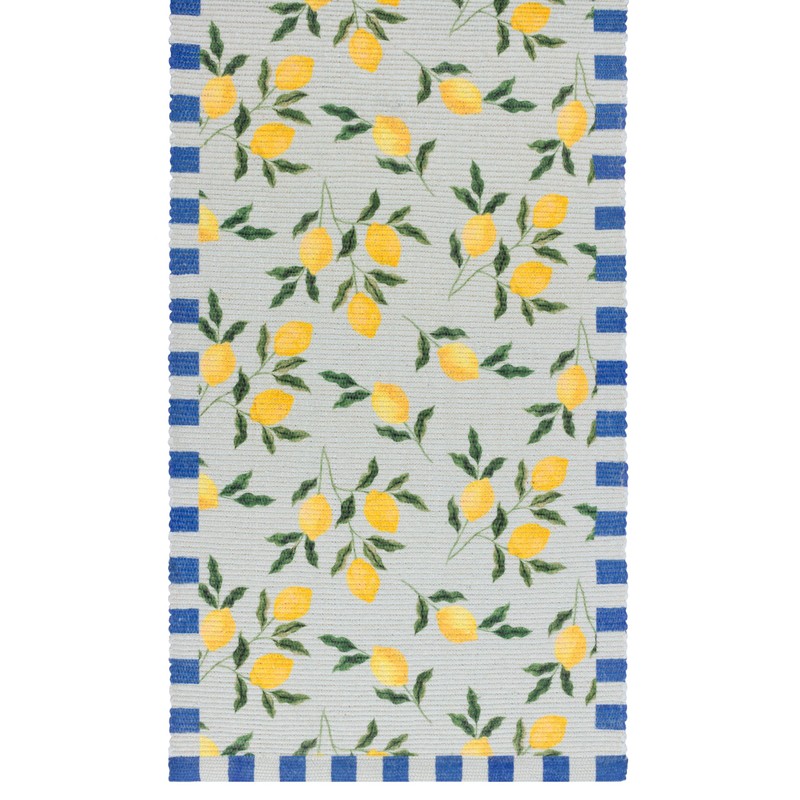 furn. Lemons Table Runner – Washable Striped Mediterranean Fruits Quick