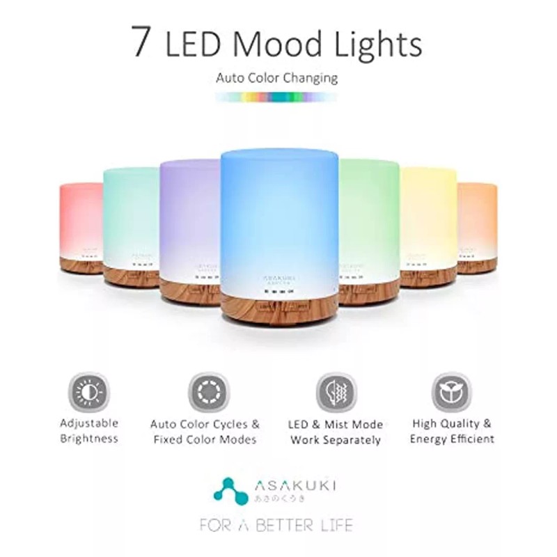 Asakuki Difusor De Aceite Esencial Asakuki 300 Ml, Humidificador Sil