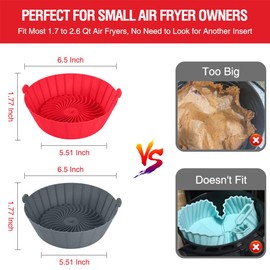 Small Air Fryer Silicone Liners for COSORI/Instant Pot/Chefman/Ninja/Dash/Bella/GoWise/COSMO Air Fryer 2QT 2.1QT 2.3QT 2.5QT, 2 Pack Reusable Silicone Basket Pot Baking Tray Air Fryer Accessories