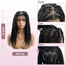 Janyuwool 18" Triangle Knotless Box Braided Wigs Full Double Lace Short Braid Wig for Black Women Lace Frontal Human Hair Blended Braided Wig Lace Front Braids Wigs with Baby Hair (Black)
