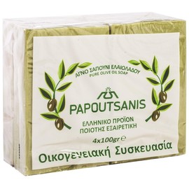 Green Pure Olive Oil Soap Greek Traditional Papoutsanis - Pack of 4 x 100g
