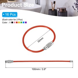 [PATIKIL] 3.9" Length Wire Keychain Cable 16pcs Stainless Steel Key Ring Loop, Multicolor