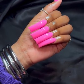 Curved Press on Nails Extra Long Square Fake Nails Glossy Full Cover Pink Curve Fake Nails Gel Acrylic Glue on Nails for Women Girls Art Manicure KIt