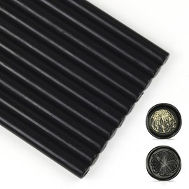 Black Wax Sealing Sticks, LONBEIIFY 10Pcs 0.43'' Glue Gun Wax Seal Sticks for Wax Seal Stamp, Sealing Wax Sticks for Wedding Invitations, Wine Packages, Gift Wrapping, Envelope, Cards (Black)