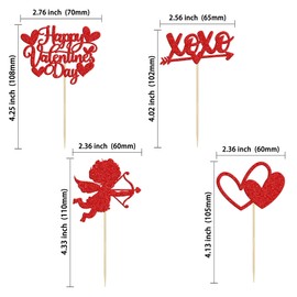 24 piezas de decoración para magdalenas del día de San Valentín con purpurina roja XOXO Cupido Dulce Amor Cupcake Púas de comida tema del día de San Valentín Boda Despedida de Novia Fiesta de Cumpleaños Suministros de decoración de pasteles