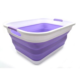 SAMMART 41L (10.8 gallon) Collapsible Plastic Laundry Basket - Foldable Pop Up Storage Container/Organizer - Portable Washing Tub - Space Saving Hamper/Basket, Water capacity: 32L (8.4 galllon) (Rectangular, Lt. Purple)