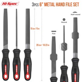 Hi-Spec File Set of 3 - Flat, Round, and Semi Round Metal Hand Files Made of High Carbon Steel for Superior Durability - Ideal for Metal Processing, Ironwork, and Woodworking Finishes - Easy to Use and Safe for Beginners - Durable Professional Quality