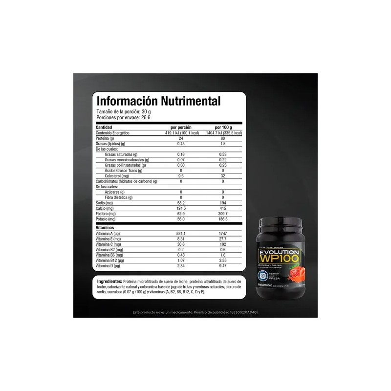 Evolution Proteina Suero De Leche (whey) Wp100 800 G Fresa