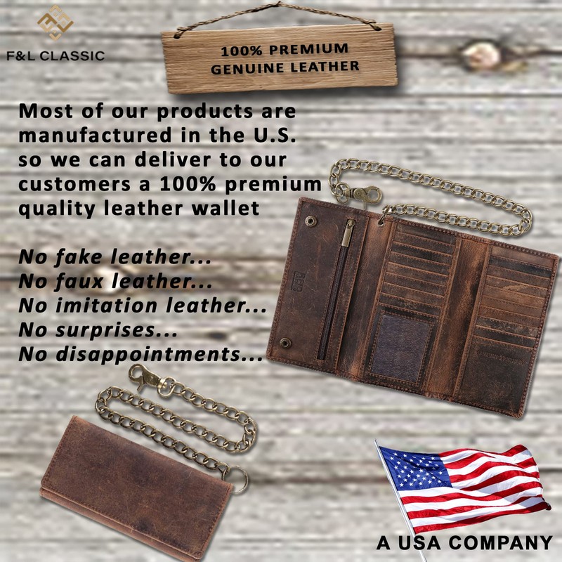 F&L CLASSIC RFID Blocking Mens Tri-fold Long Style Cowhide Leather