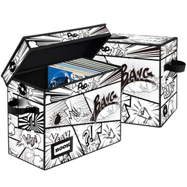 YNSZAS 2 Pack Comic Book Storage box, Collection 15.8" X 7.8" X 11.8", Collapsible Holds 160-180 Comic Book Short Box Organizer Container Holder Shelf(Cartoon Bombs)