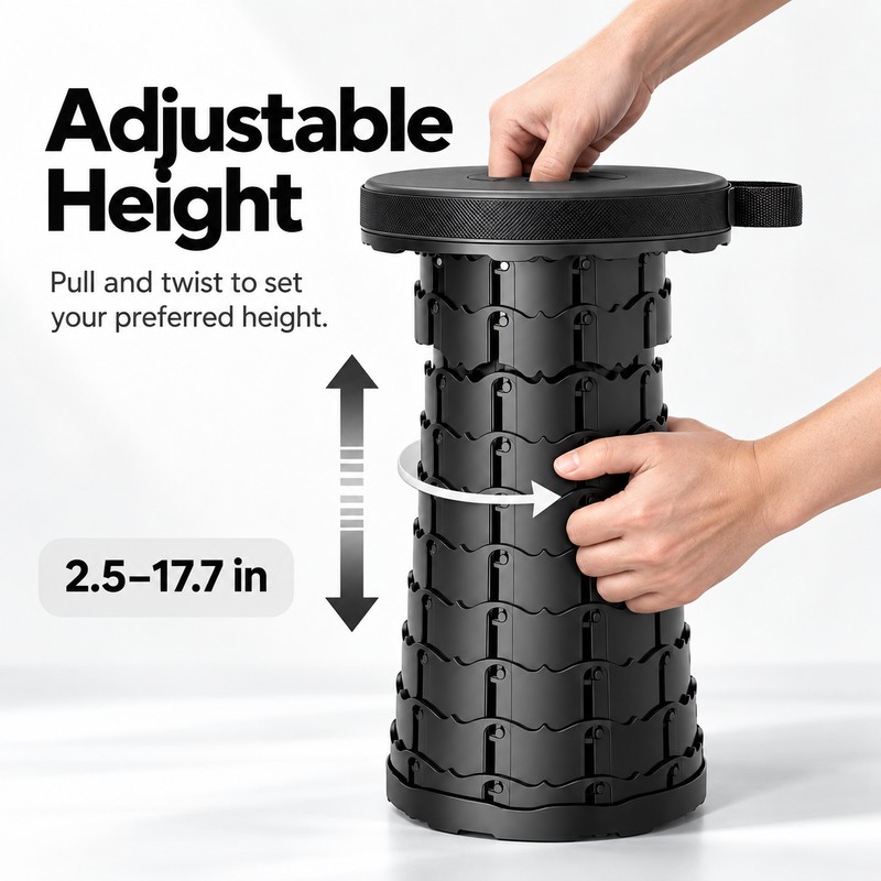 Collapsible Camping Stool for Hiking & Commuting – Adjustable Height