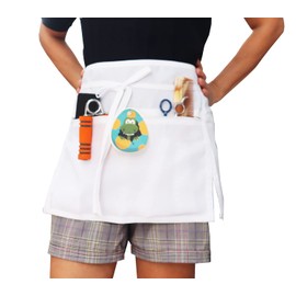TG888Warehouse White Waist Server Half Apron with 3 Zipper Pockets for Waitress Restaurant Bakery Holding Card Smartphone Money Notebook