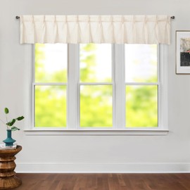 DriftAway Pinch Pleat Valance for Kitchen Window Linen Textured Solid Beige Valance 108 Inch Wide for Living Room Farmhouse Room Darkening Linen Curtain Valance Window Treatment Back Tab 108x16 Beige