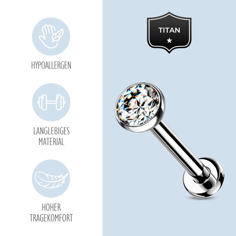 Stachelkleid Labret Piercing Titanium Zirconia Silver Push-in Without Thread Cartilage