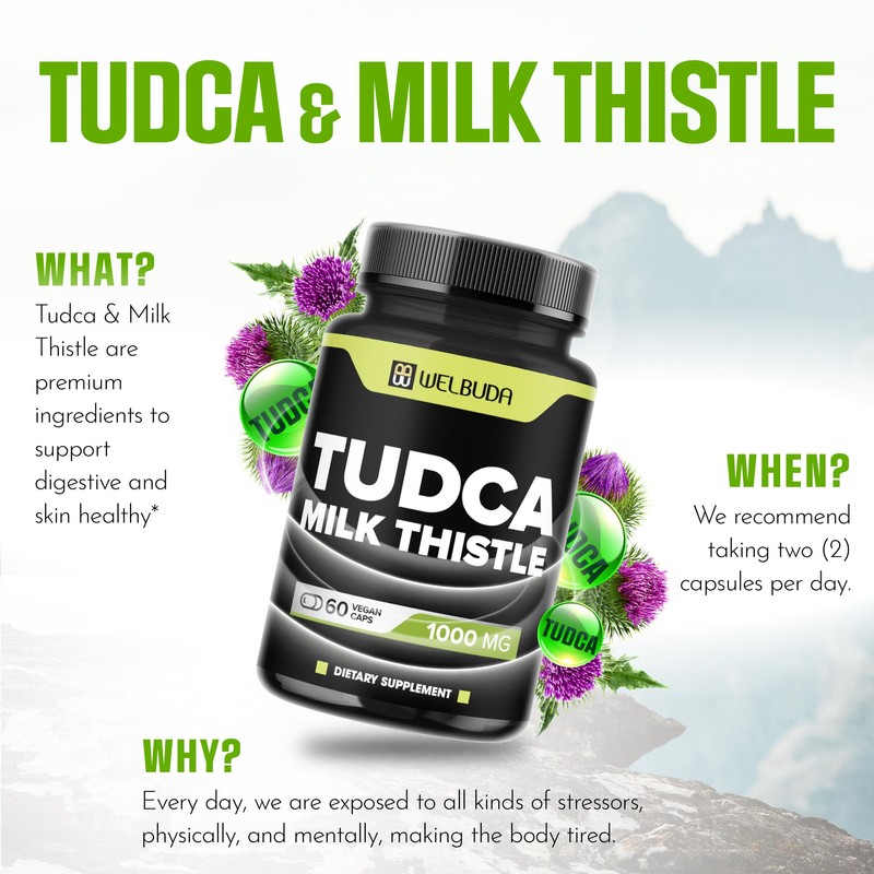 WELBUDA 1000mg Tudca Supplement with Milk Thistle Extract - 60